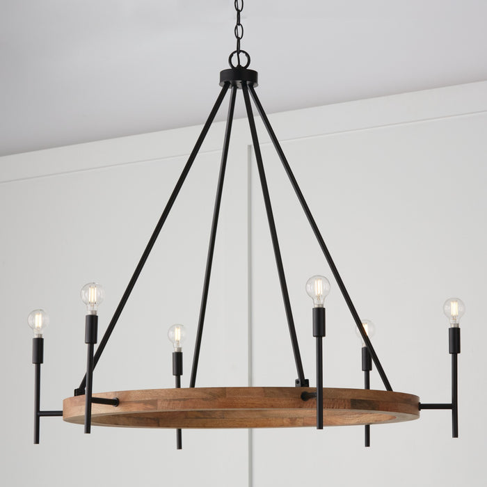 Capital Lighting 450861WK-709 Six Light Chandelier, Light Wood and Matte Black