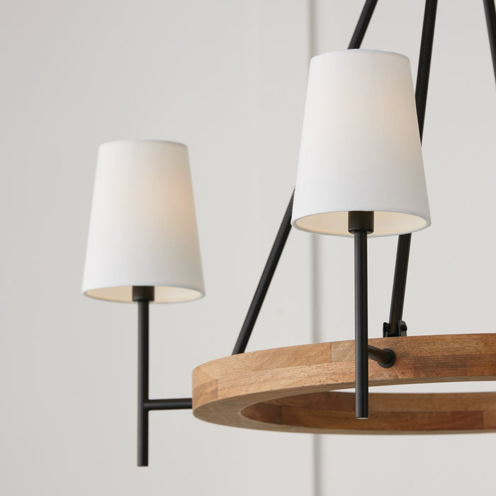 Capital Lighting 450841WK-709 Four Light Chandelier, Light Wood and Matte Black