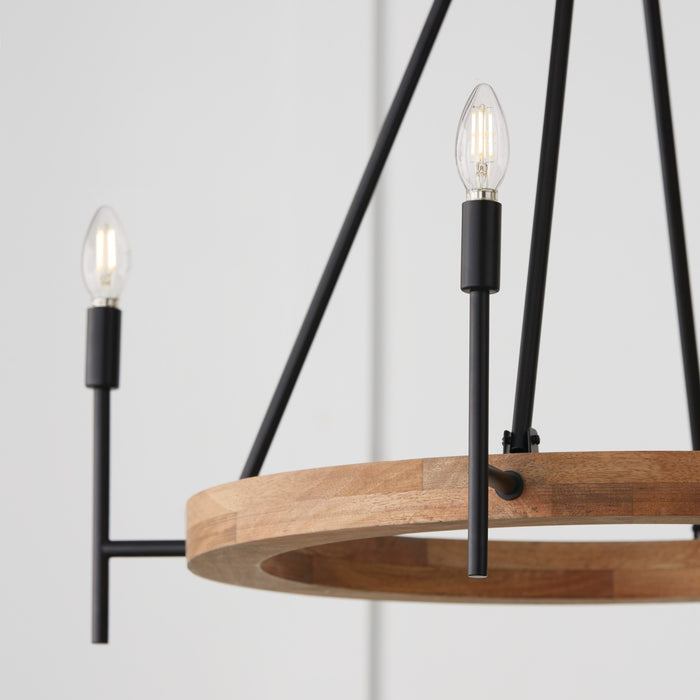 Capital Lighting 450841WK-709 Four Light Chandelier, Light Wood and Matte Black