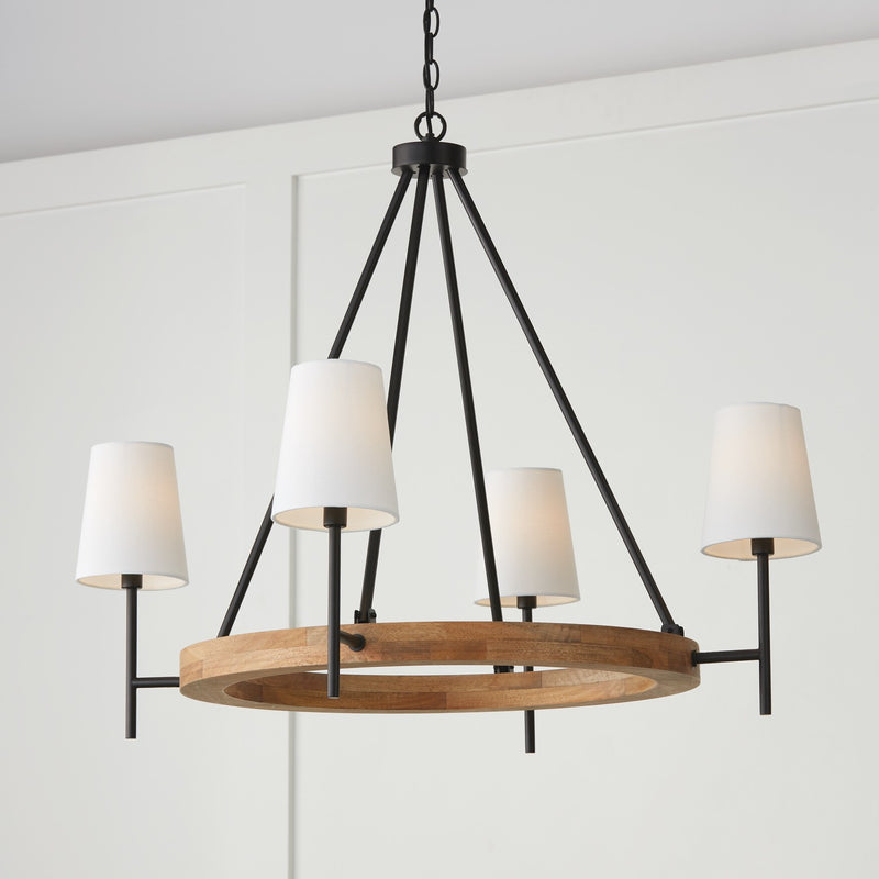 Capital Lighting 450841WK-709 Four Light Chandelier, Light Wood and Matte Black