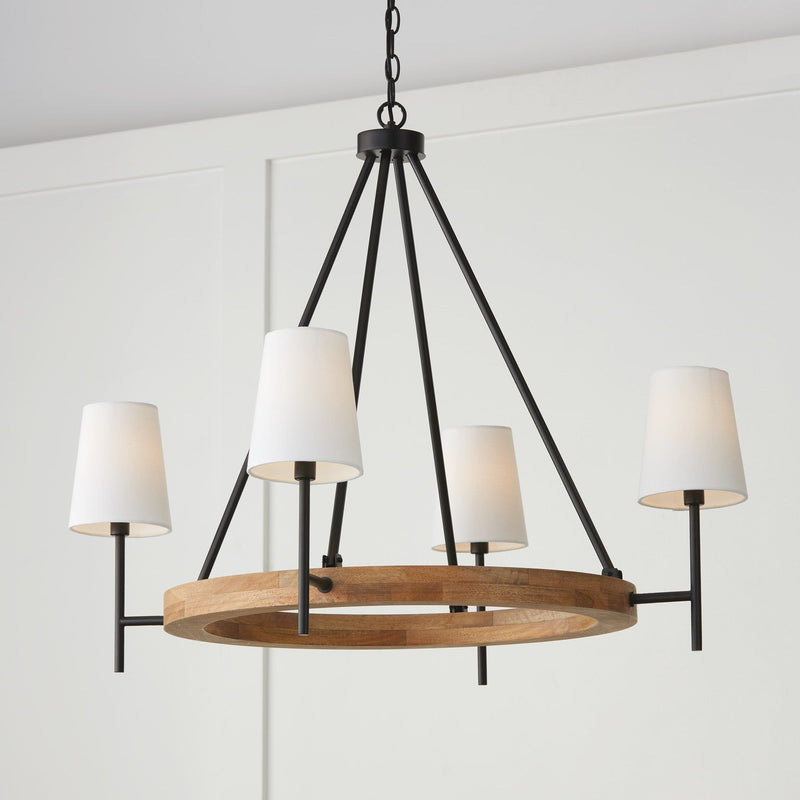 Capital Lighting 450841WK-709 Four Light Chandelier, Light Wood and Matte Black (Display - Final Sale)