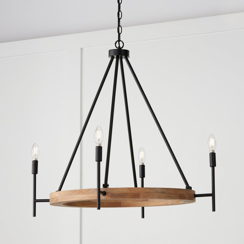 Capital Lighting 450841WK-709 Four Light Chandelier, Light Wood and Matte Black (Display - Final Sale)