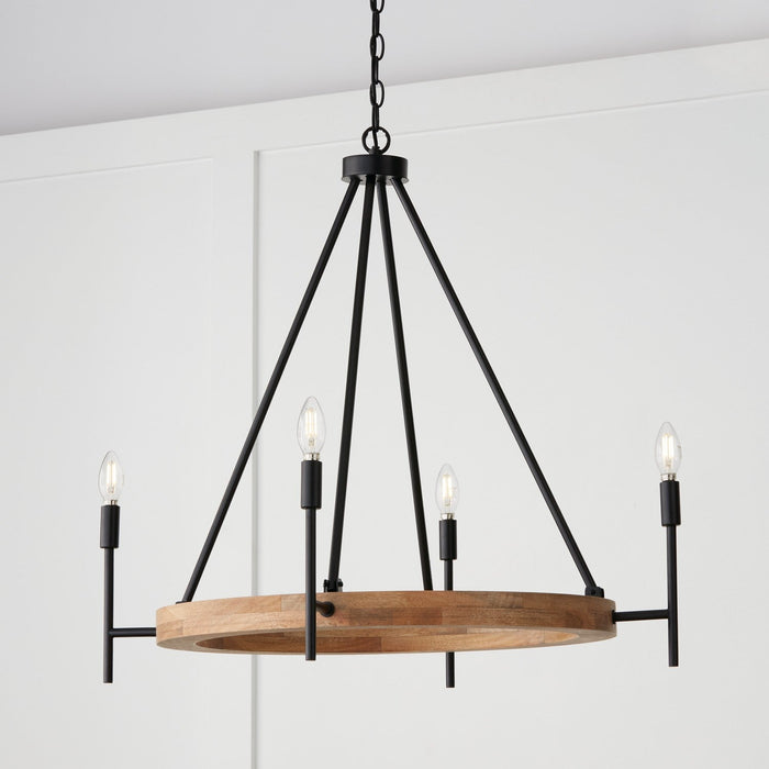 Capital Lighting 450841WK-709 Four Light Chandelier, Light Wood and Matte Black (Display - Final Sale)