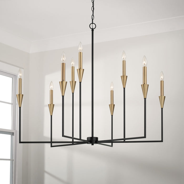 Capital Lighting 451991AB Nine Light Chandelier, Aged Brass and Black