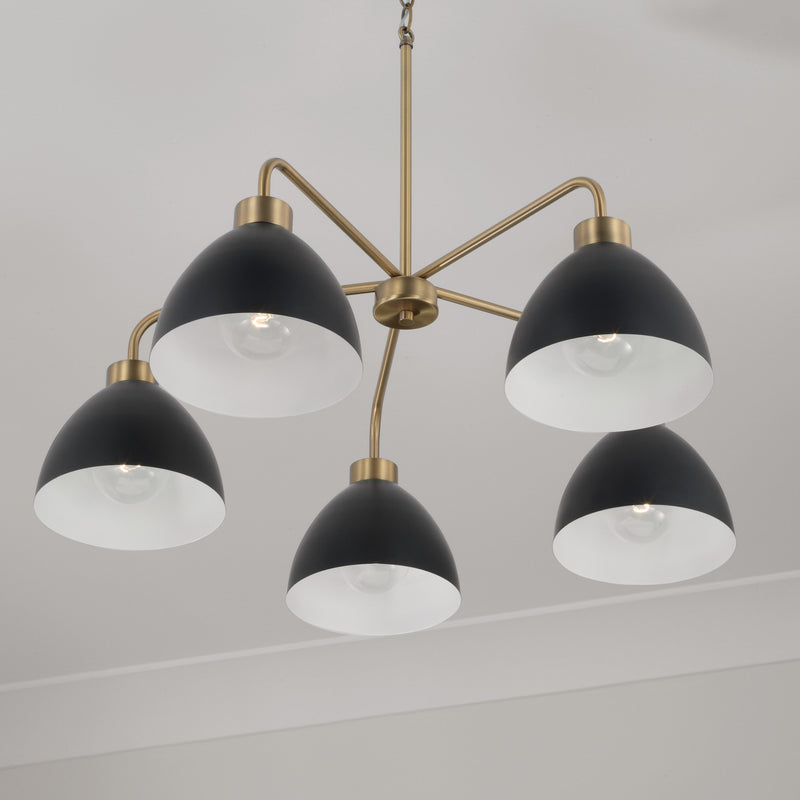 Capital Lighting 452051AB Five Light Chandelier, Aged Brass and Black