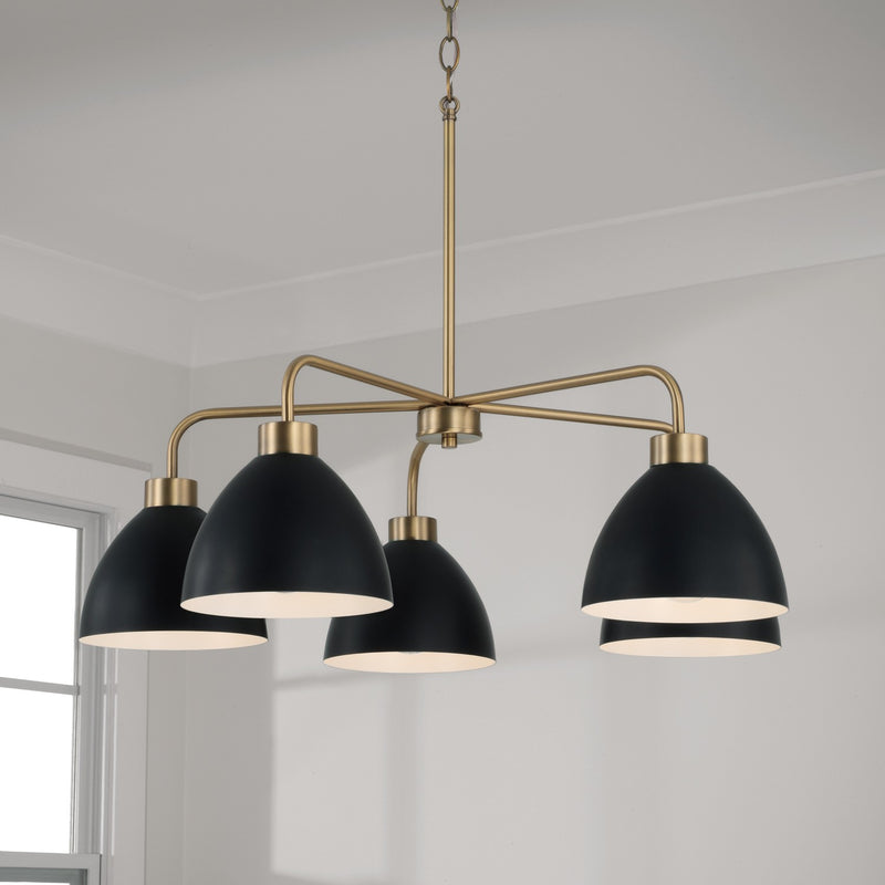 Capital Lighting 452051AB Five Light Chandelier, Aged Brass and Black
