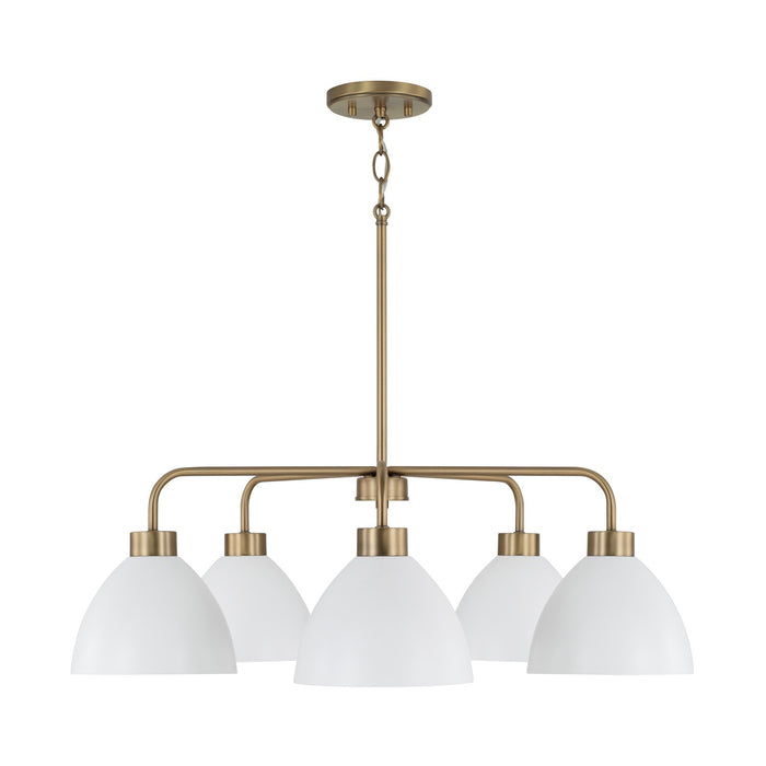 Capital Lighting 452051AW Five Light Chandelier, Aged Brass and White