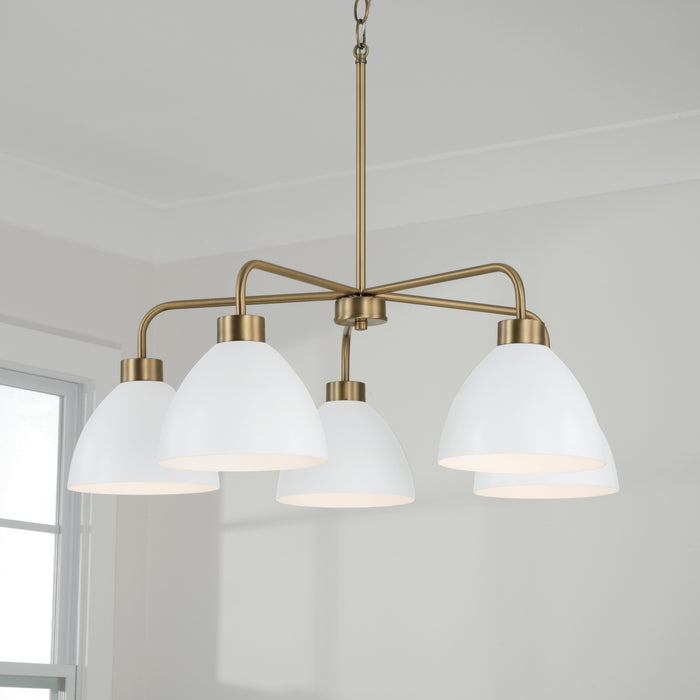 Capital Lighting 452051AW Five Light Chandelier, Aged Brass and White