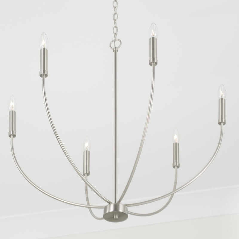 Capital Lighting 452161BN Six Light Chandelier, Brushed Nickel