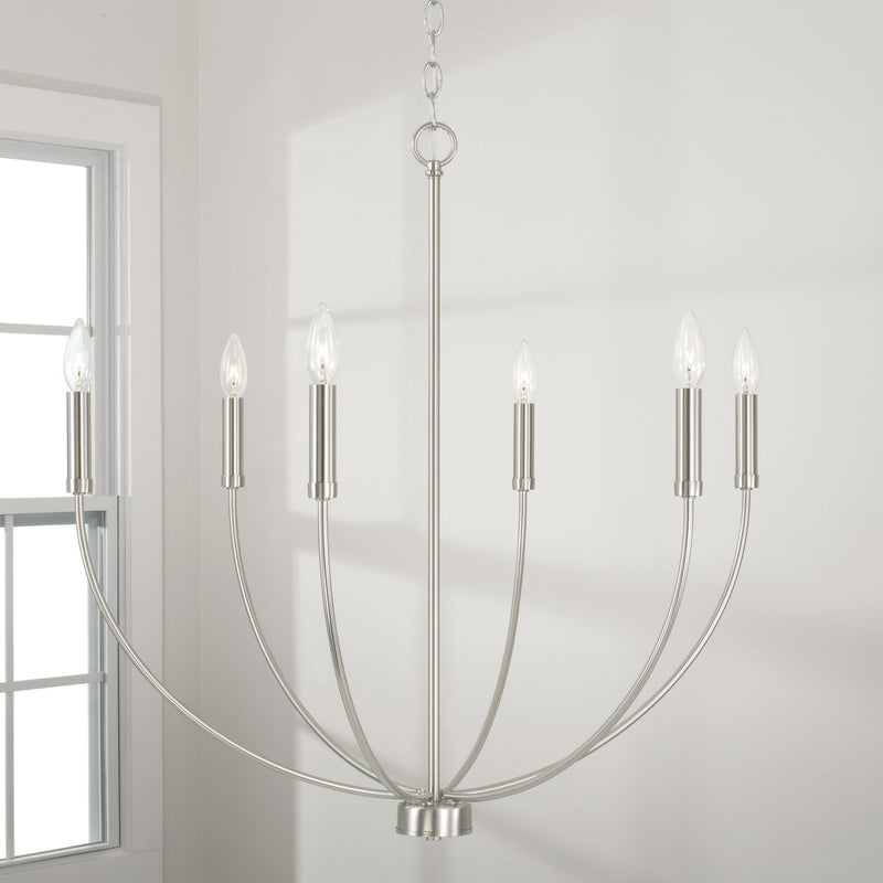 Capital Lighting 452161BN Six Light Chandelier, Brushed Nickel