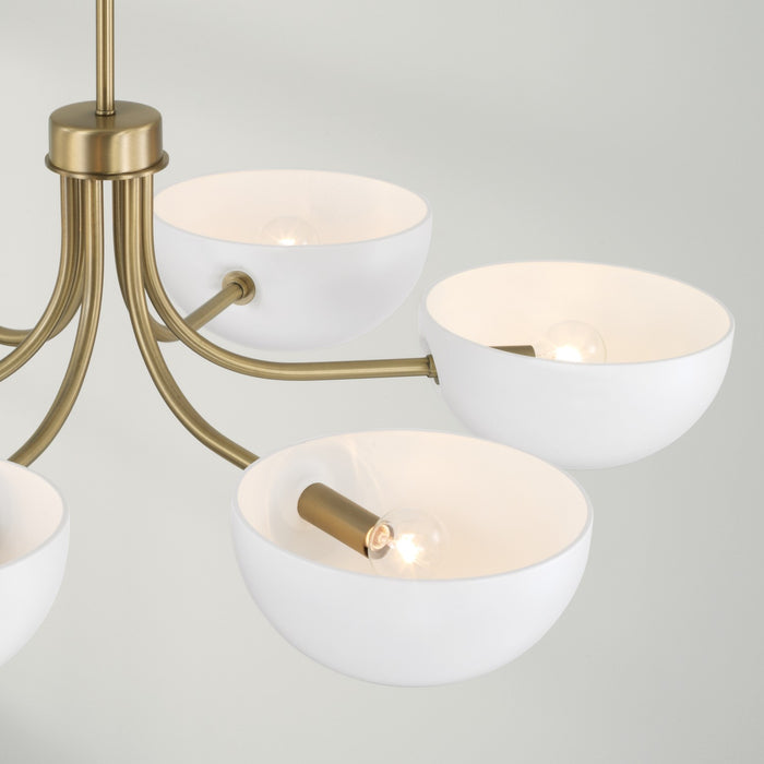 Capital Lighting 451461AW Six Light Chandelier, Aged Brass and White