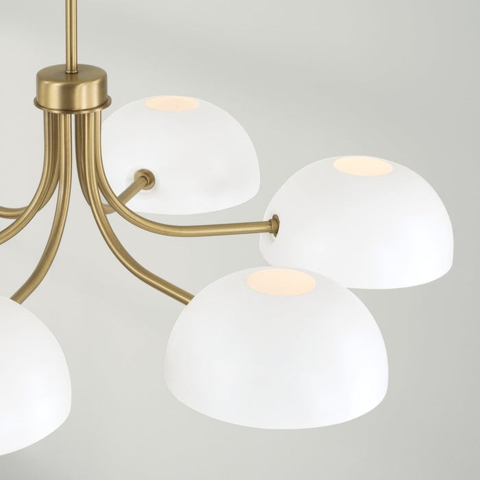 Capital Lighting 451461AW Six Light Chandelier, Aged Brass and White (Display - Final Sale)