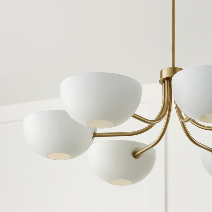 Capital Lighting 451461AW Six Light Chandelier, Aged Brass and White