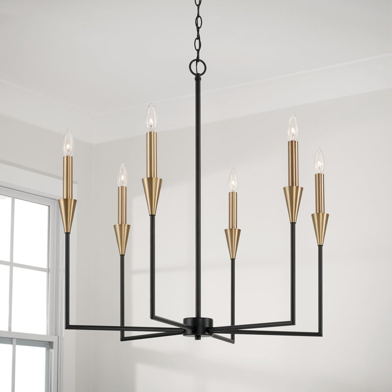 Capital Lighting 451961AB Six Light Chandelier, Aged Brass and Black