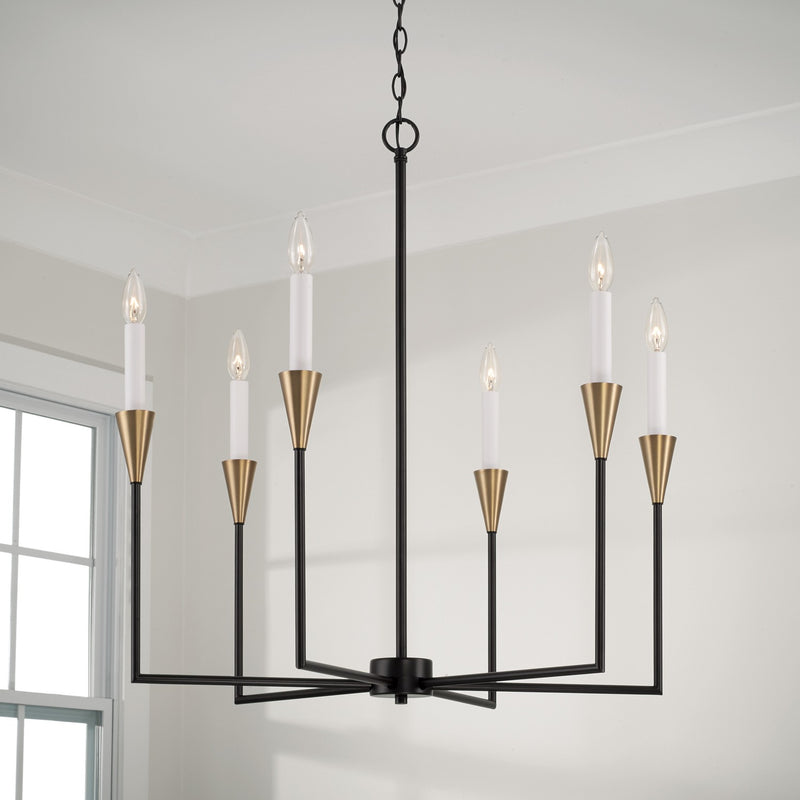 Capital Lighting 451961AB Six Light Chandelier, Aged Brass and Black