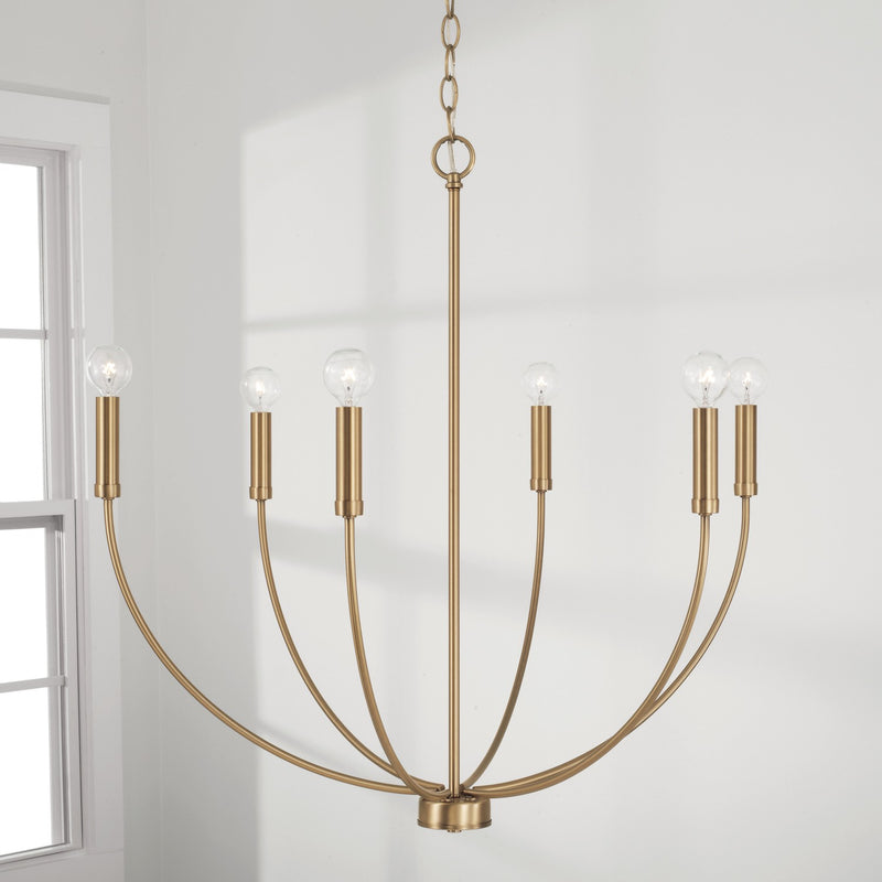 Capital Lighting 452161AD Six Light Chandelier, Aged Brass
