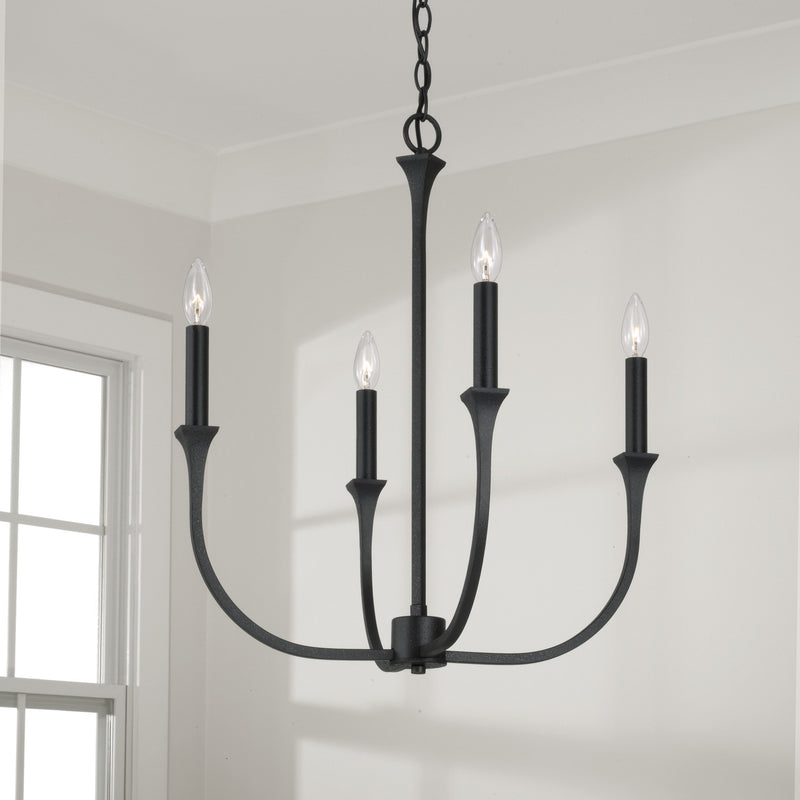 Capital Lighting 452341BI Four Light Chandelier, Black Iron