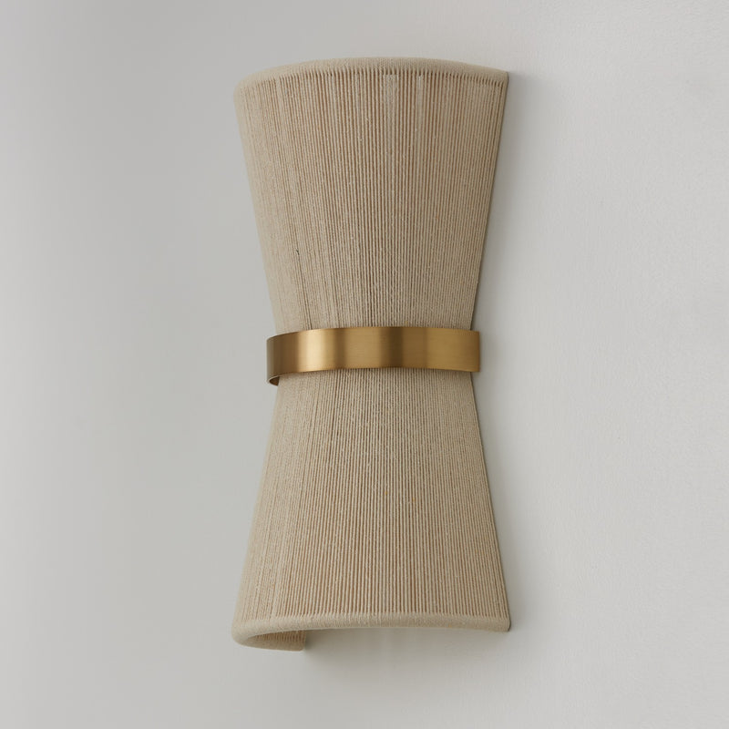 Capital Lighting 641221NP Two Light Wall Sconce, Bleached Natural Rope and Patinaed Brass