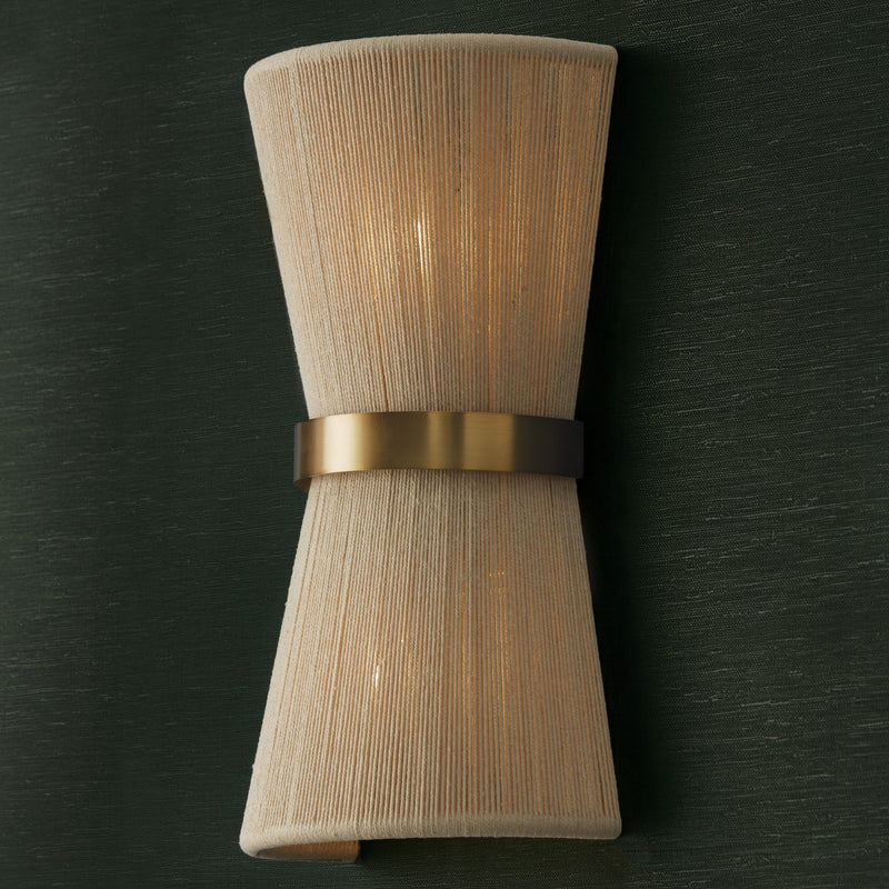 Capital Lighting 641221NP Two Light Wall Sconce, Bleached Natural Rope and Patinaed Brass