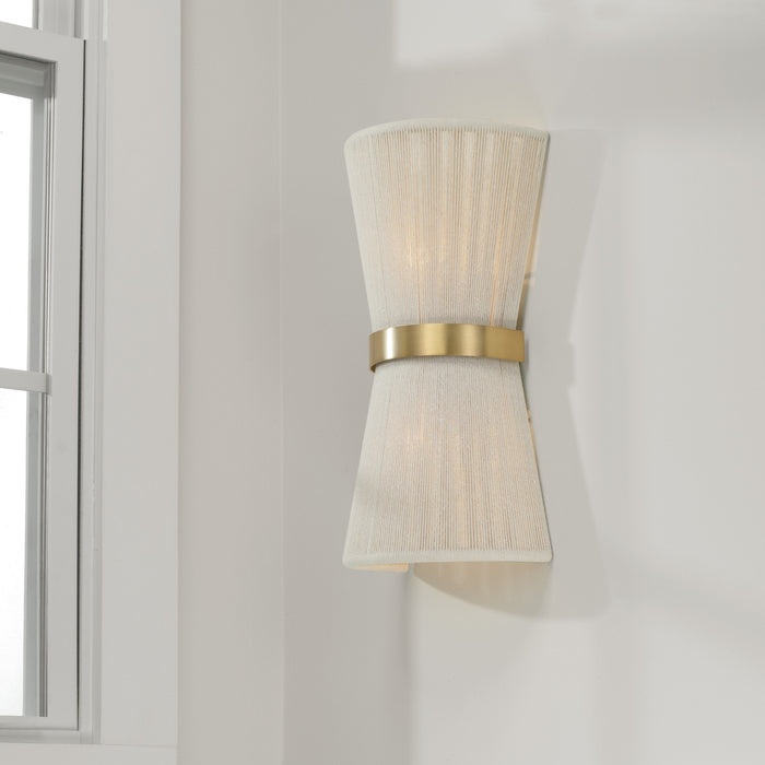 Capital Lighting 641221NP Two Light Wall Sconce, Bleached Natural Rope and Patinaed Brass
