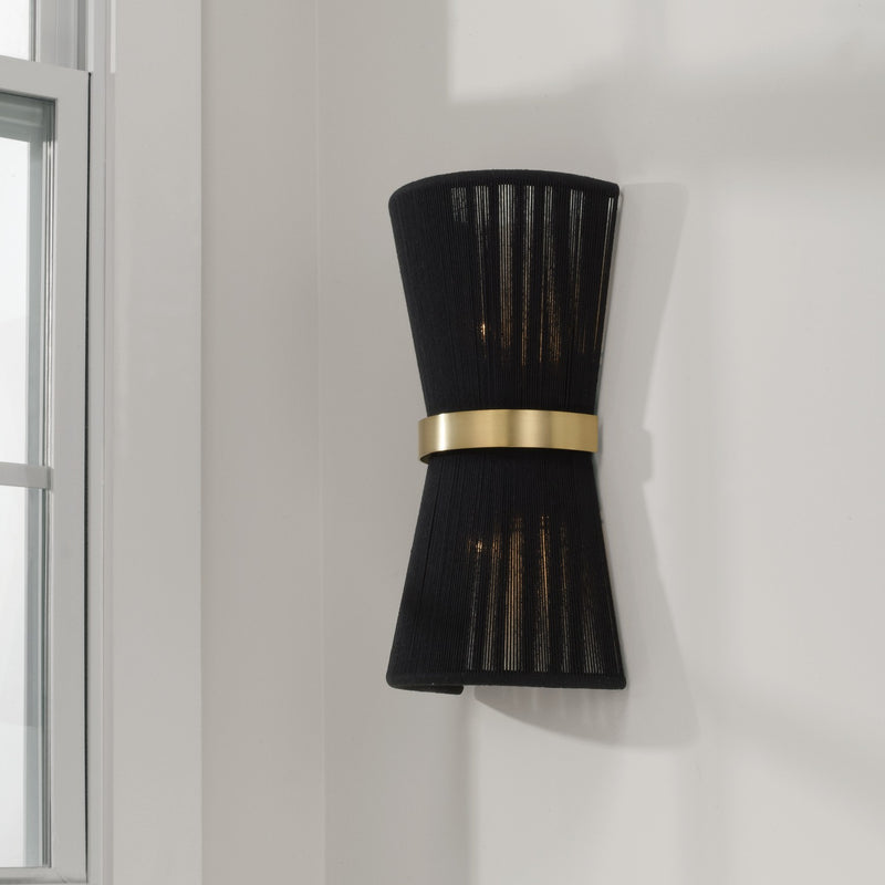 Capital Lighting 641221KP Two Light Wall Sconce, Black Rope and Patinaed Brass