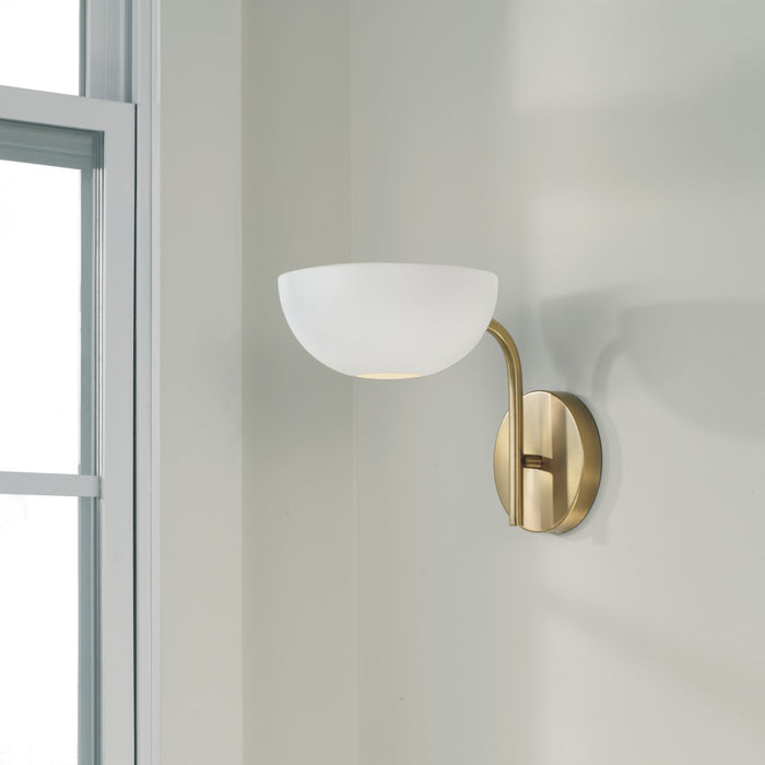 Capital Lighting 651411AW One Light Wall Sconce, Aged Brass and White