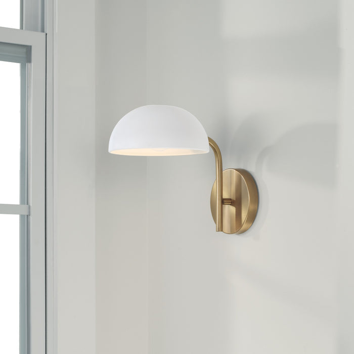 Capital Lighting 651411AW One Light Wall Sconce, Aged Brass and White