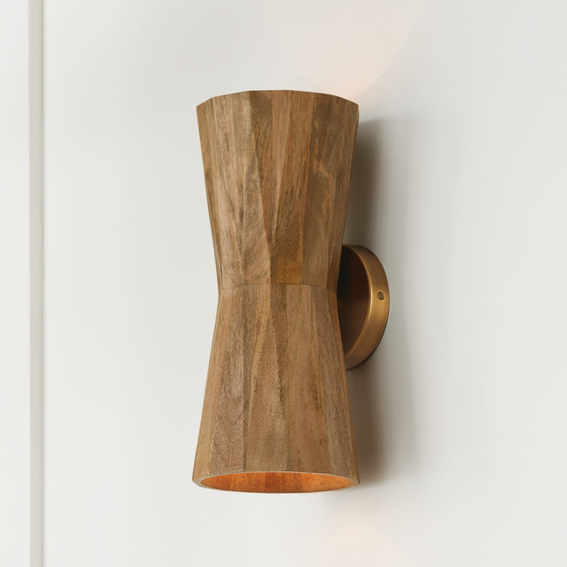 Capital Lighting 651021LW Two Light Wall Sconce, Light Wood and Patinaed Brass