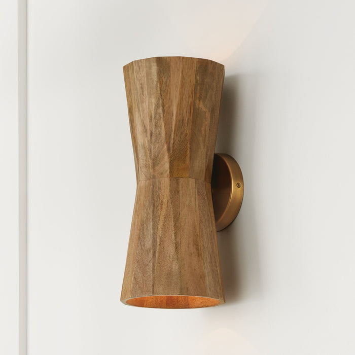 Capital Lighting 651021LW Two Light Wall Sconce, Light Wood and Patinaed Brass