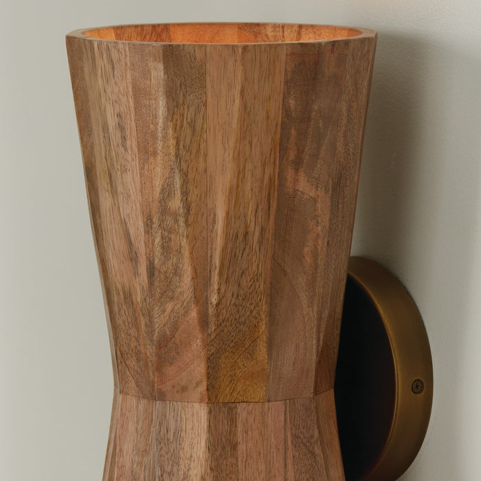 Capital Lighting 651021LW Two Light Wall Sconce, Light Wood and Patinaed Brass