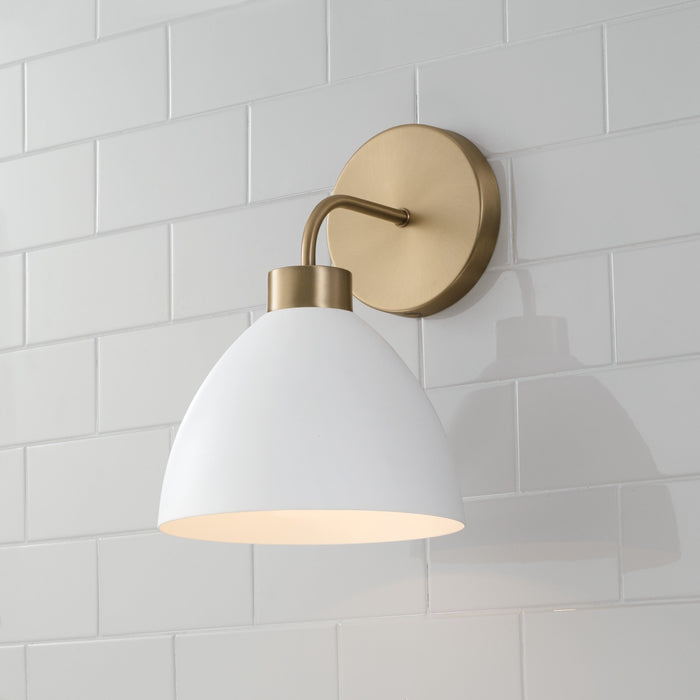 Capital Lighting 652011AW One Light Wall Sconce, Aged Brass and White