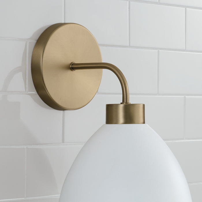 Capital Lighting 652011AW One Light Wall Sconce, Aged Brass and White