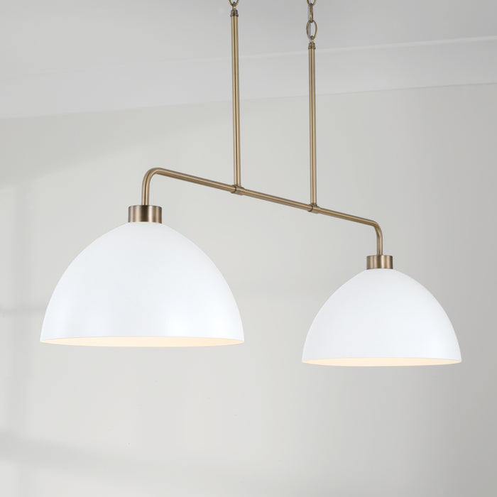 Capital Lighting 852021AW Two Light Island Pendant, Aged Brass and White