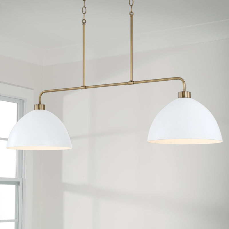 Capital Lighting 852021AW Two Light Island Pendant, Aged Brass and White