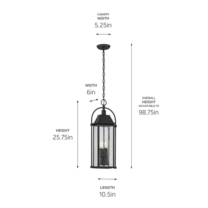 Kichler 49718BKT Four Light Outdoor Pendant, Textured Black
