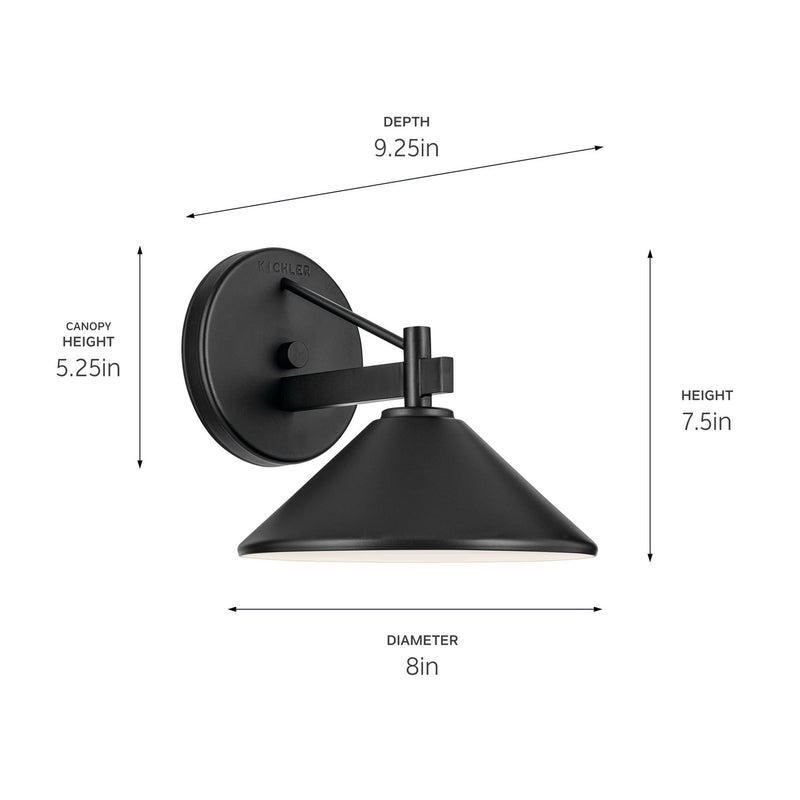 Kichler 49059BK One Light Outdoor Wall Mount, Black