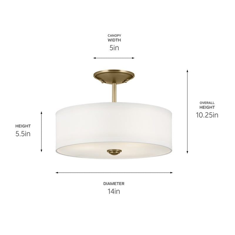 Kichler 43675NBR Three Light Semi Flush Mount, Natural Brass
