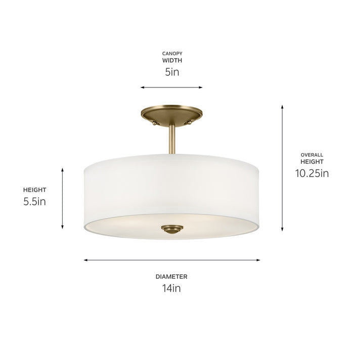 Kichler 43675NBR Three Light Semi Flush Mount, Natural Brass