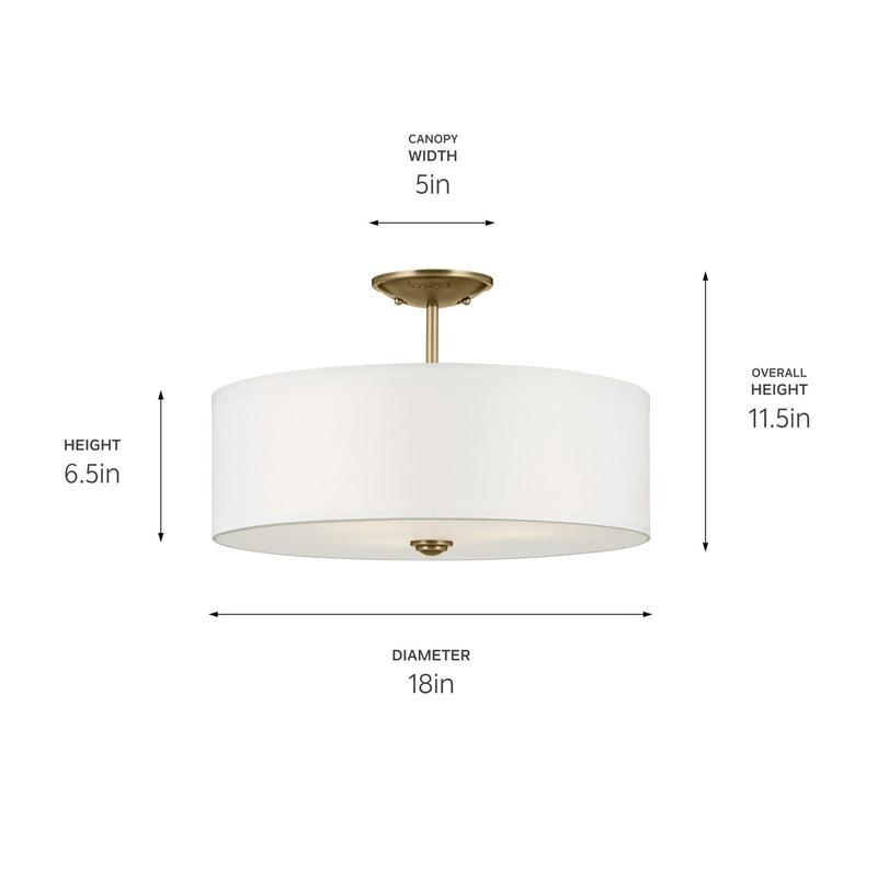 Kichler 43692NBR Three Light Semi Flush Mount, Natural Brass