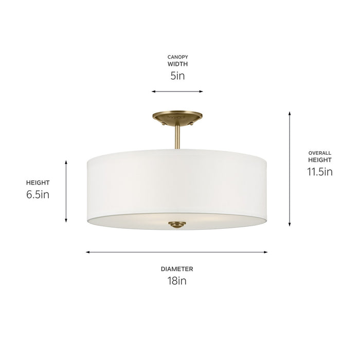 Kichler 43692NBR Three Light Semi Flush Mount, Natural Brass