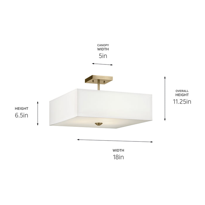 Kichler 43693NBR Three Light Semi Flush Mount, Natural Brass