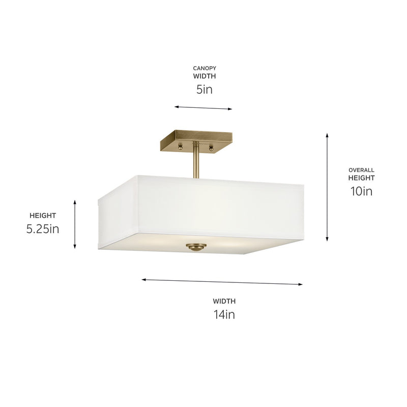 Kichler 43691NBR Three Light Semi Flush Mount, Natural Brass