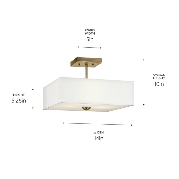 Kichler 43691NBR Three Light Semi Flush Mount, Natural Brass