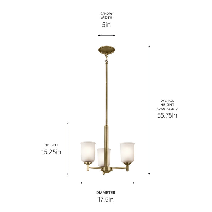 Kichler 43670NBR Three Light Mini Chandelier, Natural Brass