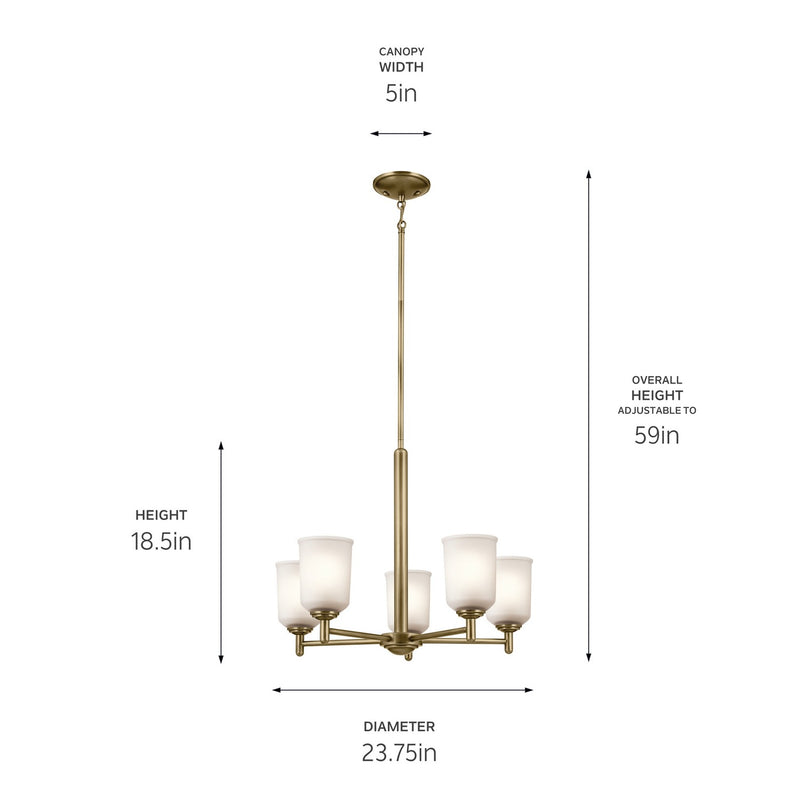 Kichler 43671NBR Five Light Chandelier, Natural Brass