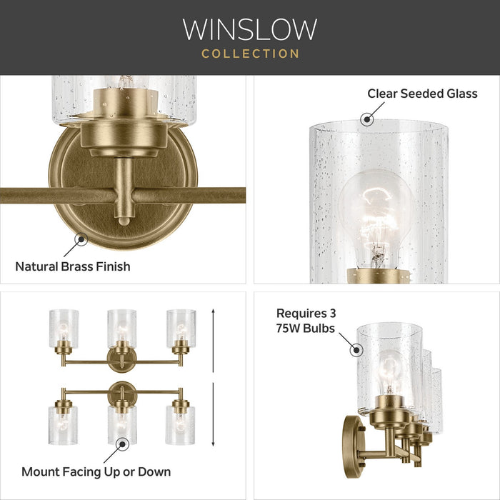 Kichler 45886NBR Three Light Bath, Natural Brass