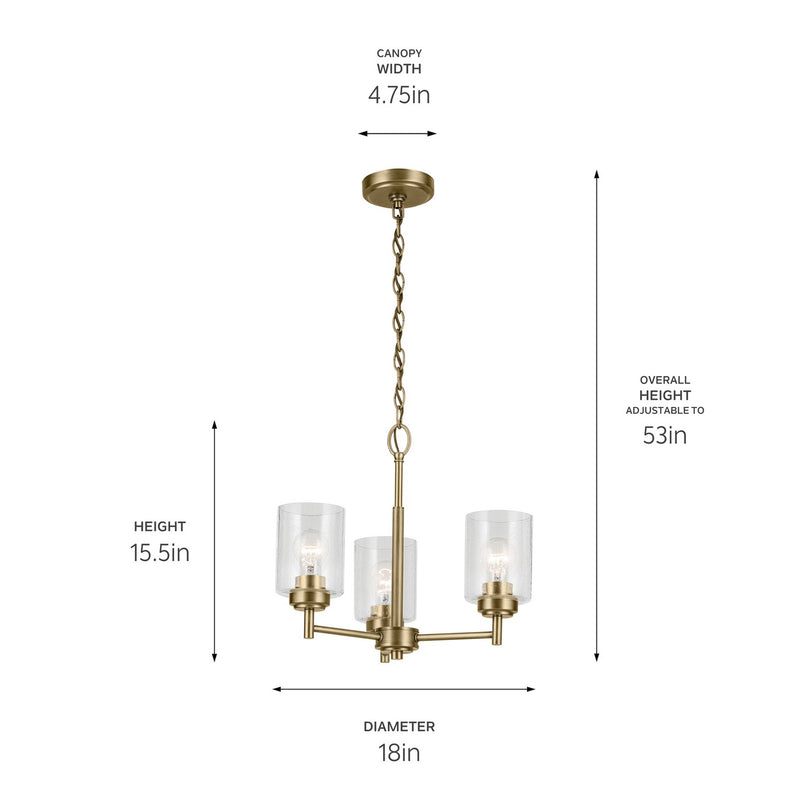 Kichler 44029NBR Three Light Mini Chandelier, Natural Brass