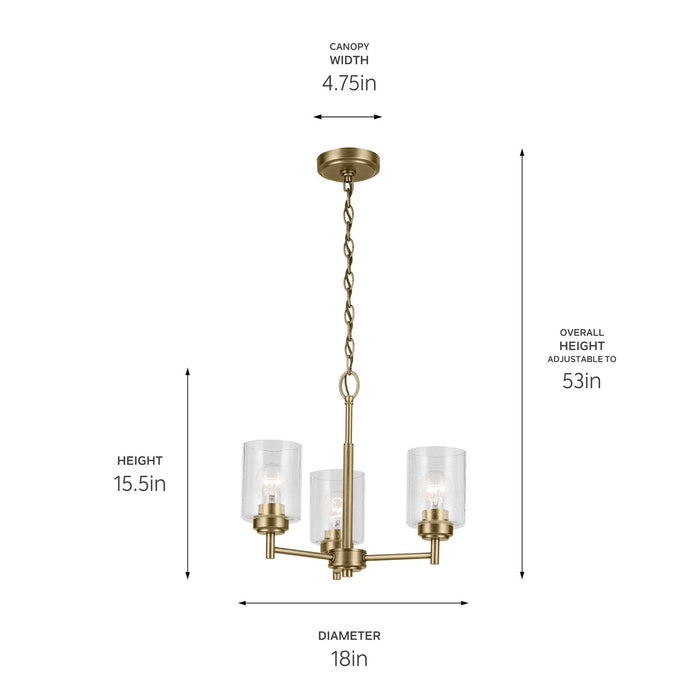 Kichler 44029NBR Three Light Mini Chandelier, Natural Brass