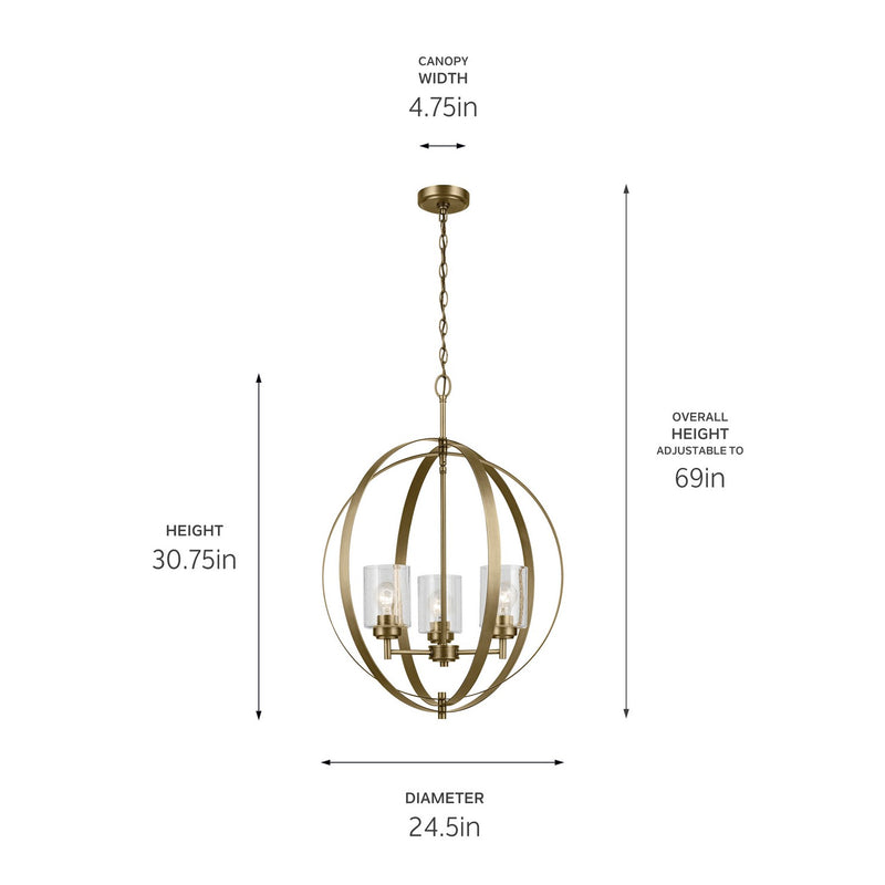 Kichler 44034NBR Three Light Chandelier, Natural Brass