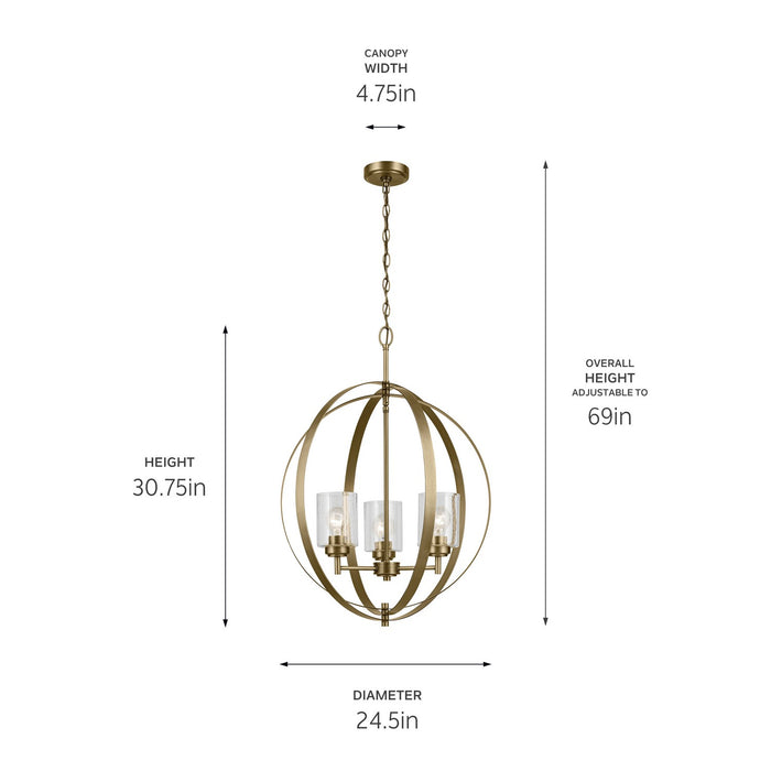 Kichler 44034NBR Three Light Chandelier, Natural Brass
